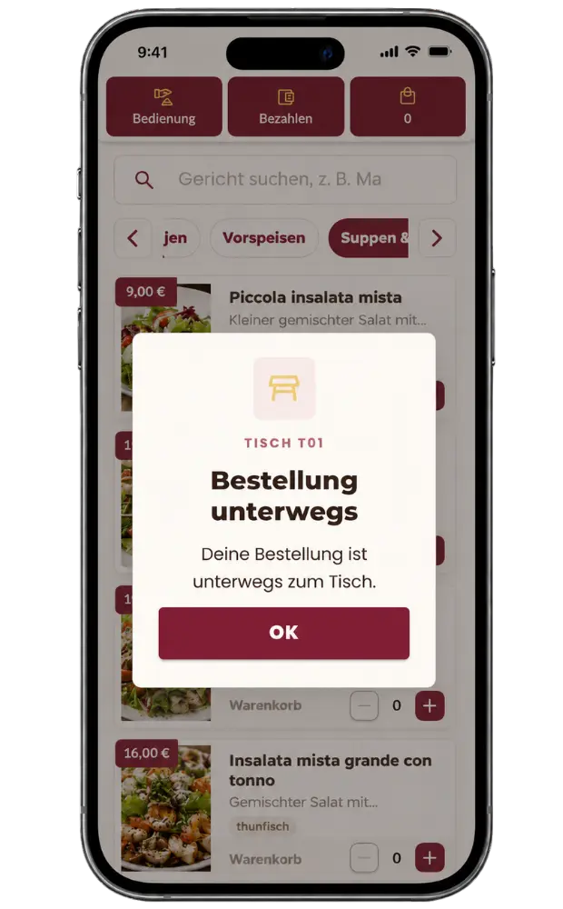 GastroTap Bestellstatus auf dem Handy