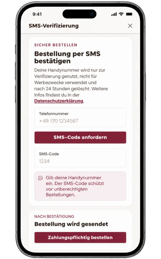 SMS-Bestätigung in GastroTap auf dem Handy