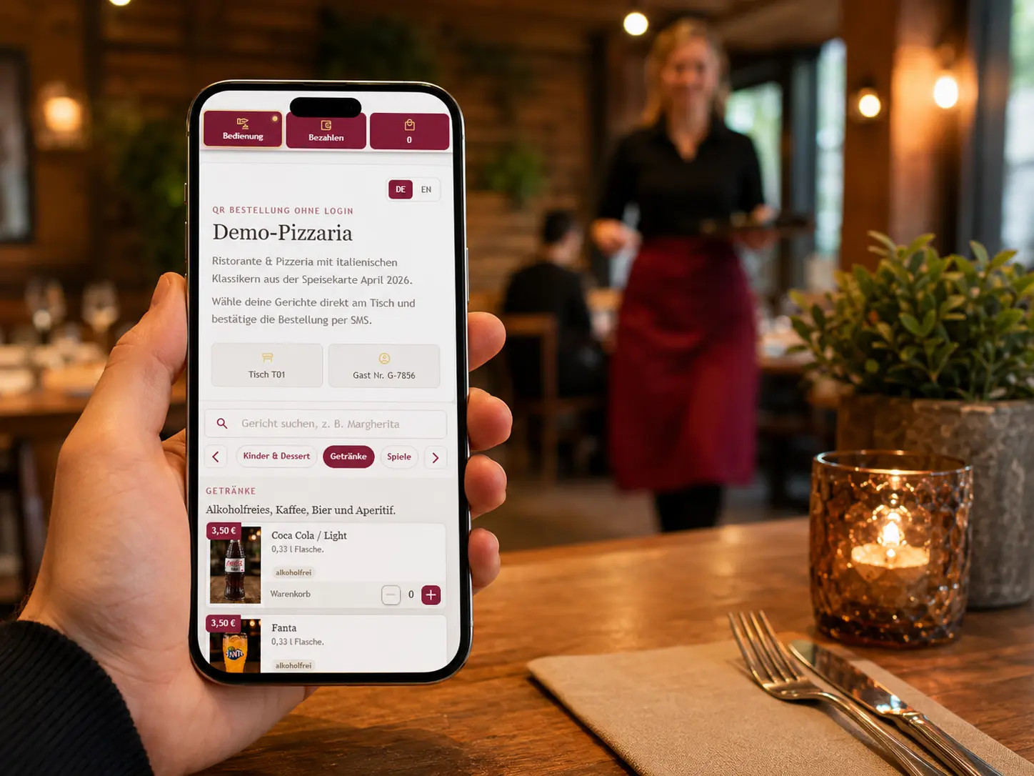 Bedienung rufen und Bezahlwunsch in GastroTap